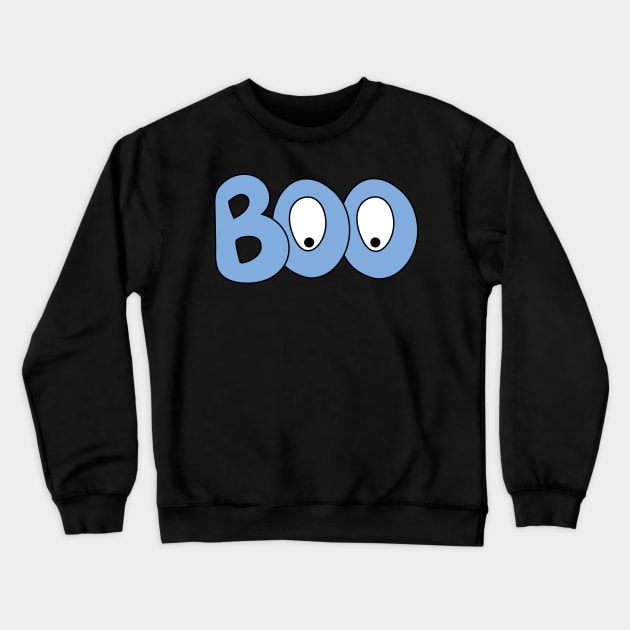 BOO text art cartoon eyes blue bubble letters Crewneck Sweatshirt by Angel Dawn Design